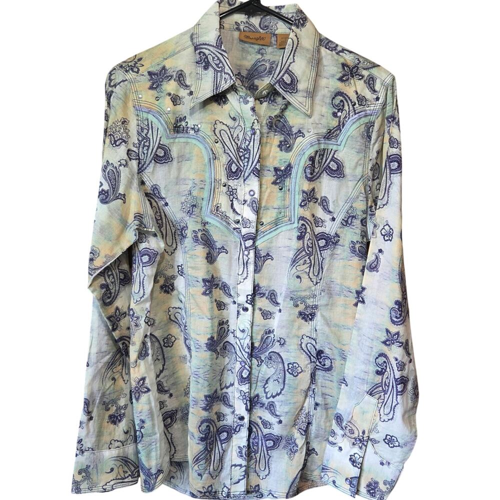 Wrangler womans retro long sleeve snap western shirt size small antiqued